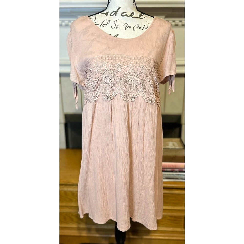 Almost Famous Dress Womens Large Mauve Pink Lace Boho Mini